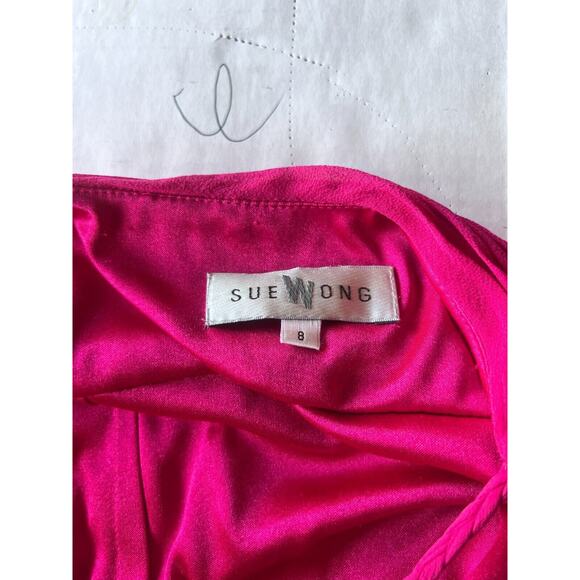 Vintage Sue Wong Pink Ruffle Beaded Silk Midi Dress Sz 8 90s Y2K Fairy Evening - Picture 6 of 10